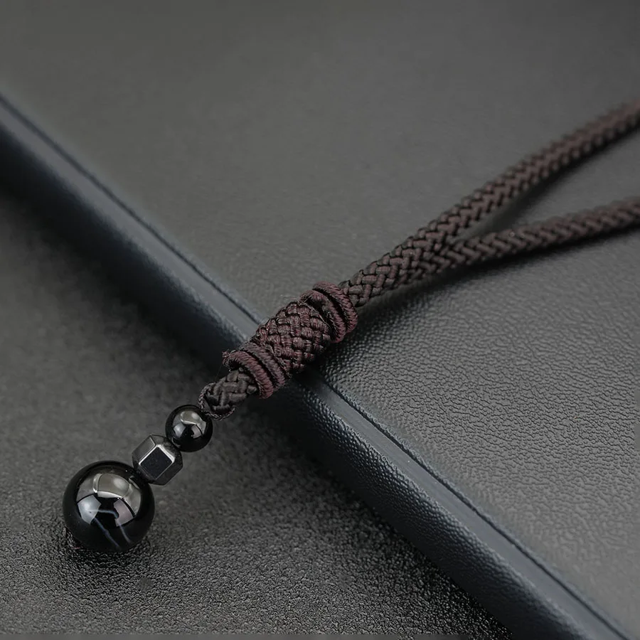 Vintage Stone Pendant Rope Necklace Men Handmade Brown String Grade A Beads 25inch Long Collar Jewelry Leisure Daily Homme Joias - view 5