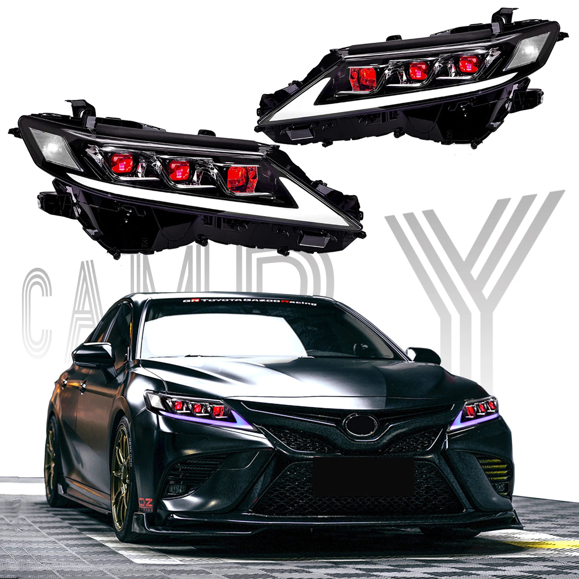 Headlights for Toyota Camry 8th Gen 2018-2024 Triple Beam Front Lamp Assembly