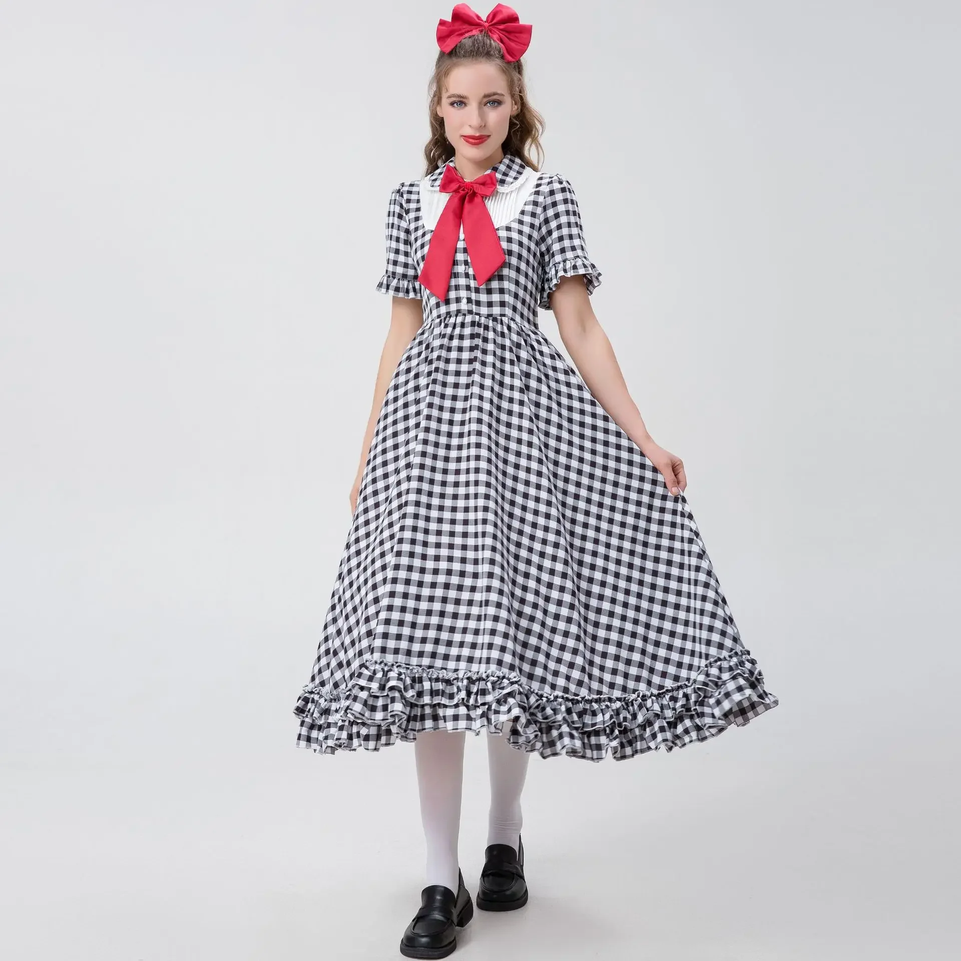 Halloween Farm Maid Dress Costume Checked Lace Oktoberfest Costume Maid Dress