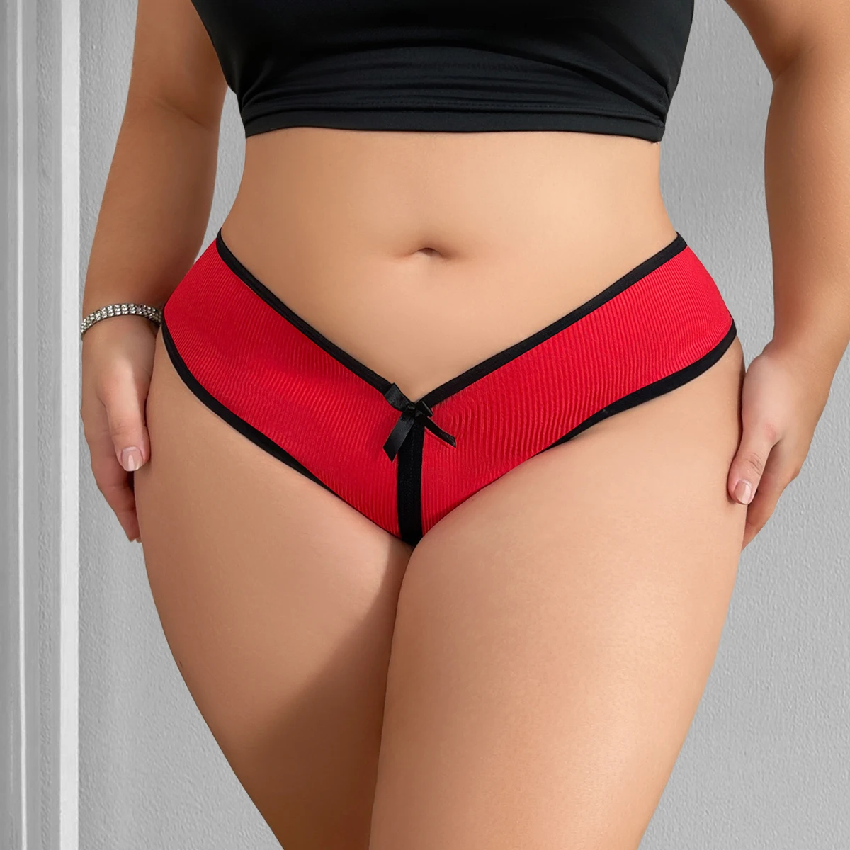 1 Pezzo Slip da Donna a Vita Media Taglie Forti 1XL-4XL, Traspirante e Confortevole, con Fiocco Decorativo, Elegante