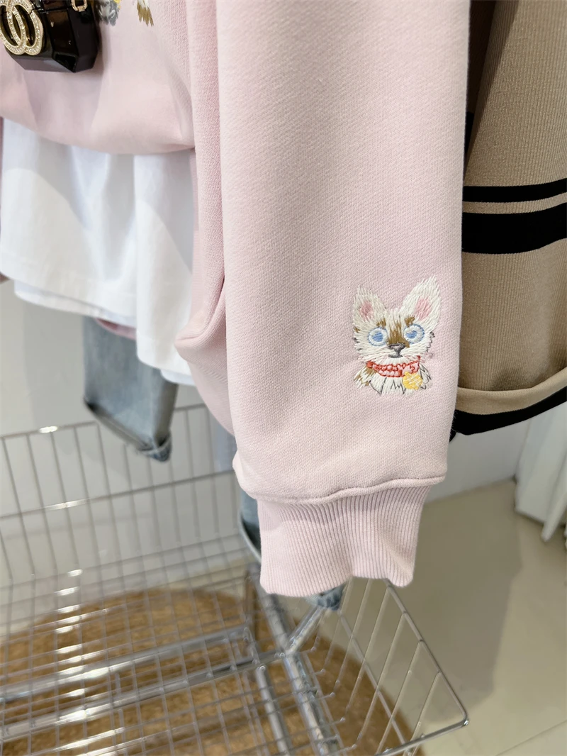 Extra Large 300 Pou Embroidered  Print Fce Lined Loose Long Sve Hoodie Women's Autumn Winter Faion 240 Pou