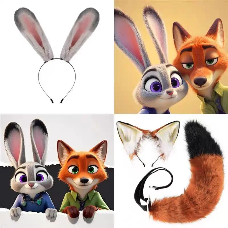 Cosplay Nick Fox Suit, Judy Rabbit Ear Headband Simulation Fox Tail Cos Beast Set