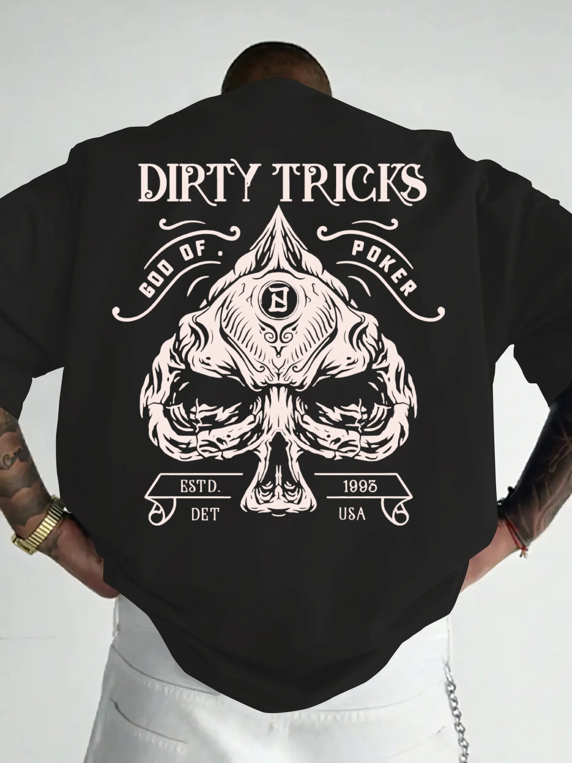 

Двусторонний принт с рисунком покера Пика, мужская футболка, уличная одежда с короткими рукавами