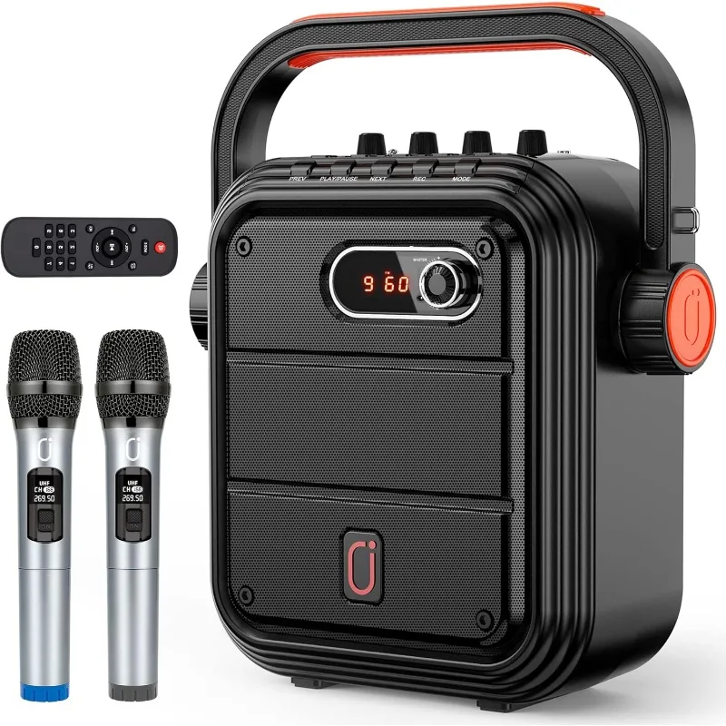 

Karaoke Machine with 2 UHF Wireless Microphones,5200mAh Portable Microphone Speaker Set Bluetooth 5.0 Rechargeable