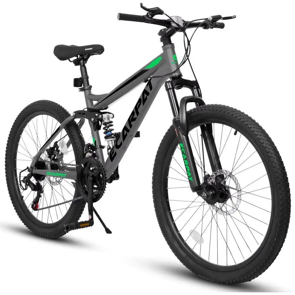 

26/27.5 Adult Unisex Mountain Bike, 21-Speed Full Suspension, Carbon Steel Disc Brakes, Black
