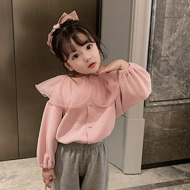 Chaqueta de Punto para Niñas, Primavera-Otoño 2026, Cárdigan Nuevo, Ropa Linda y Dulce para Niñas, Chaqueta con Cuello de Encaje para Niñas