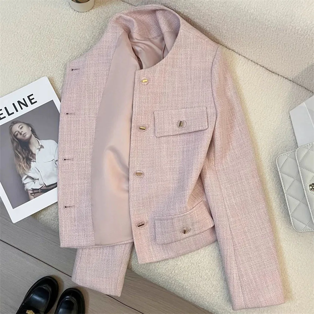 Beautiful Small Fragrant Style Pink Jacket Women's Coat 2026 New Spring Autumn Versatile Jacket Korean Women Receive High Praise
