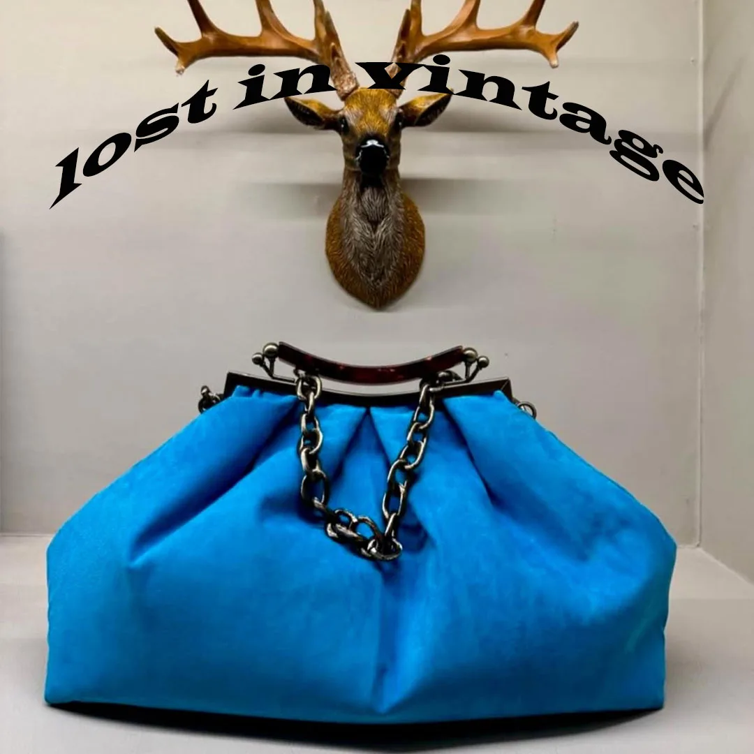

LOST IN VINTAGE Velvet Bag Kisslock Bag Hand Bag Cristmas Fabric Purse Shoulder Cross Bag Frame Clutch Detachable Chain