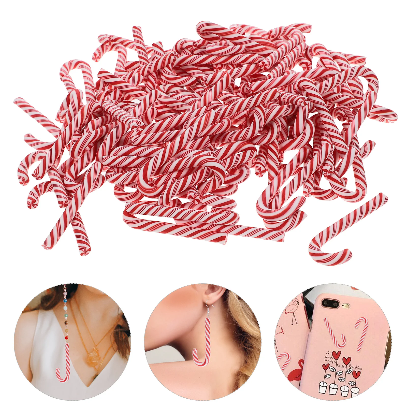 100 Pcs DIY Simulated Polymer Clay Candy Cane Accessories Small Phone Case Charms