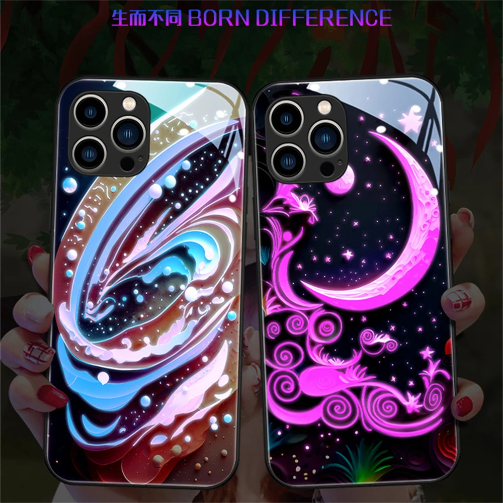 

Dream Universe Pattern Luminous Glass LED Call Light Up Flash Phone Case Cover For iPhone 15 14 13 12 11 Pro Max X XR XS Plus