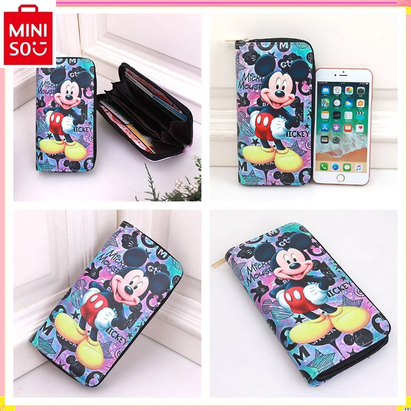 

MINISO Disney Mickey Fashion Zipper Wallet Women's Long High Quality PU Multi Card Small Change Storage Bag