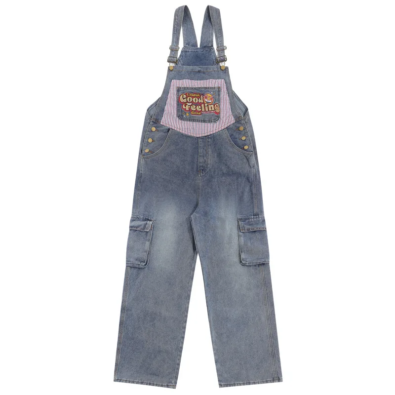 

Fashion Oversized Hip Hop Denim Bib Overalls Loose Fit Jeans Jumpsuits With Big Pockets Baggy Suspender Pants