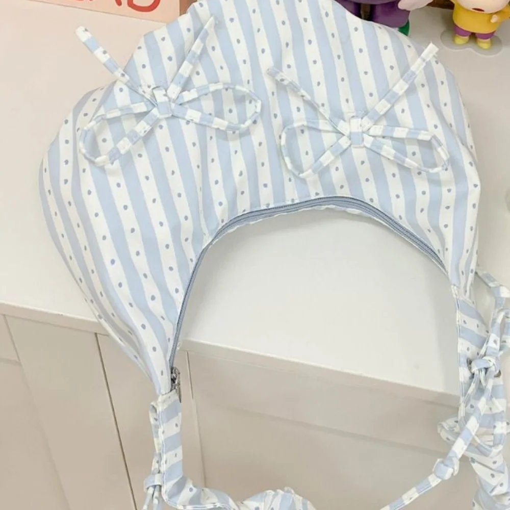 캐주얼 스위트 천 덤플링 백 신선한 색상 스트라이프 리본 토트백 언더암 백 전원풍 플리츠 숄더백 여행용