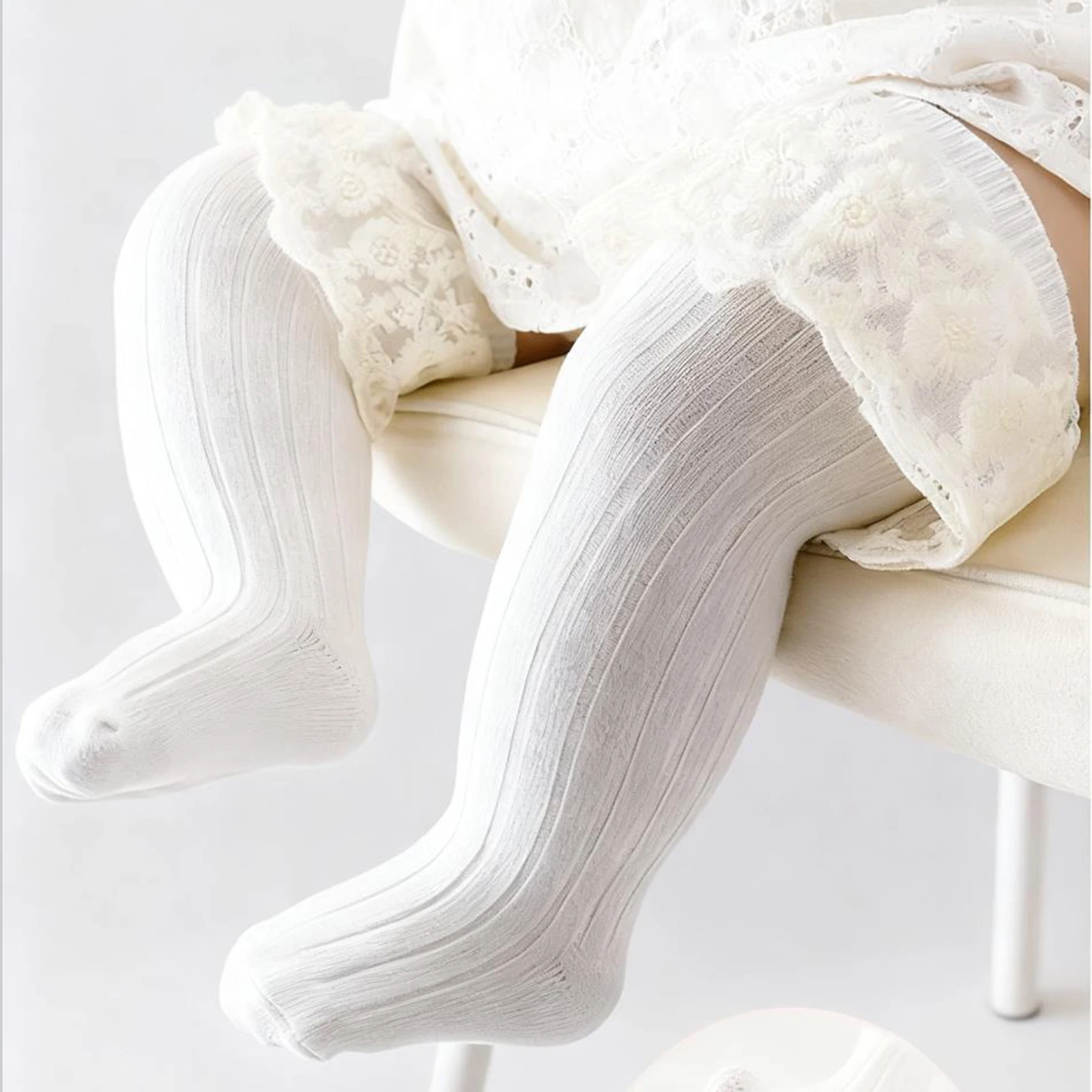 

Tregren 0-8Years Toddler Baby Girls Knee High Socks Holiday Cute Lace Decorated Stockings Comfortable Soft Kids Socks