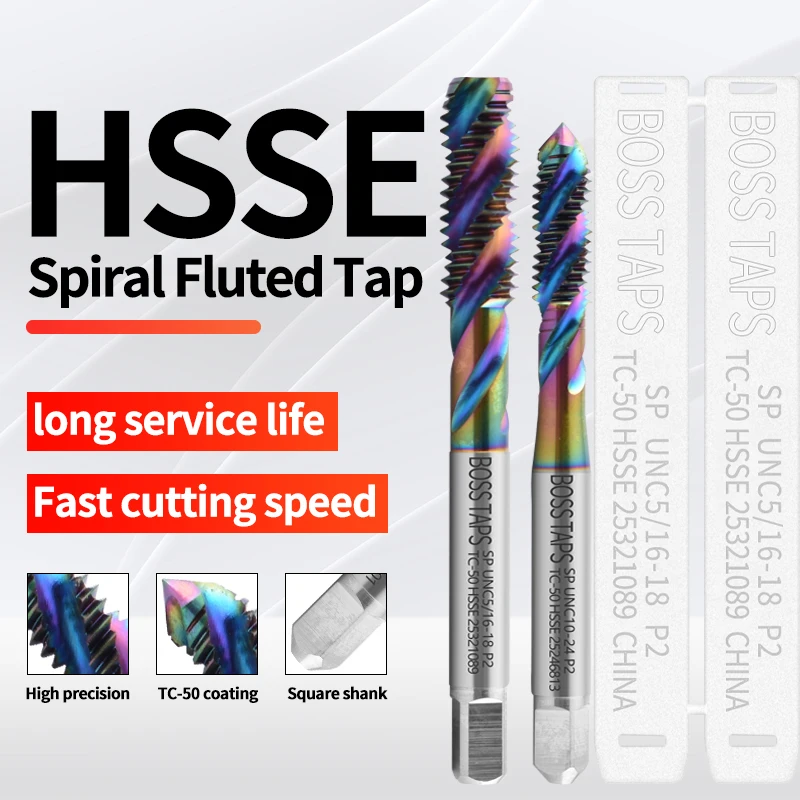 BOSS TAPS HSSE-M35 JIS Standard Spiral Fluted Tap UNC 2-56 4-40 6-32 8-32 10-24 12-24 1/4 3/8 1/2 1-8 Machine Screw Thread Taps