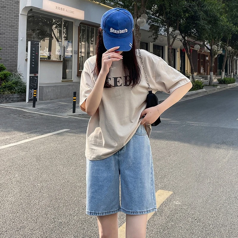 Korean Style Classic Denim Shorts Women Summer Blue High Waisted Shorts Wide Leg Pants Streetwear Stright Jeans Womens Shorts