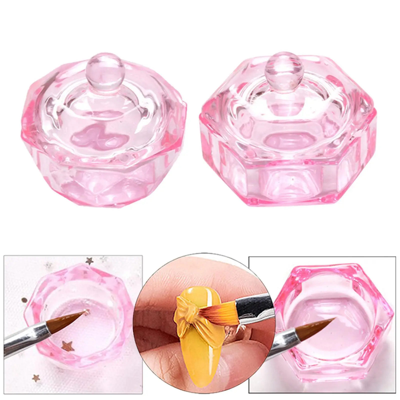 Glass Dappen Dish Bowl Pink Monomer Cups for Nail Art Acrylic Liquid Powder