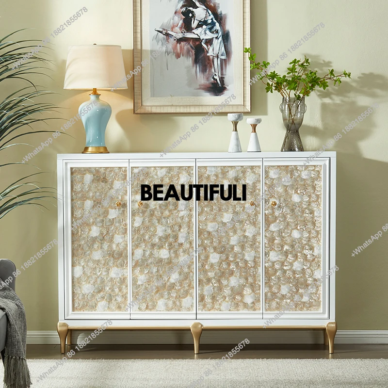 

European light luxury home shoe cabinet, white simple home, shell decorative porch cabinet with drawer locker