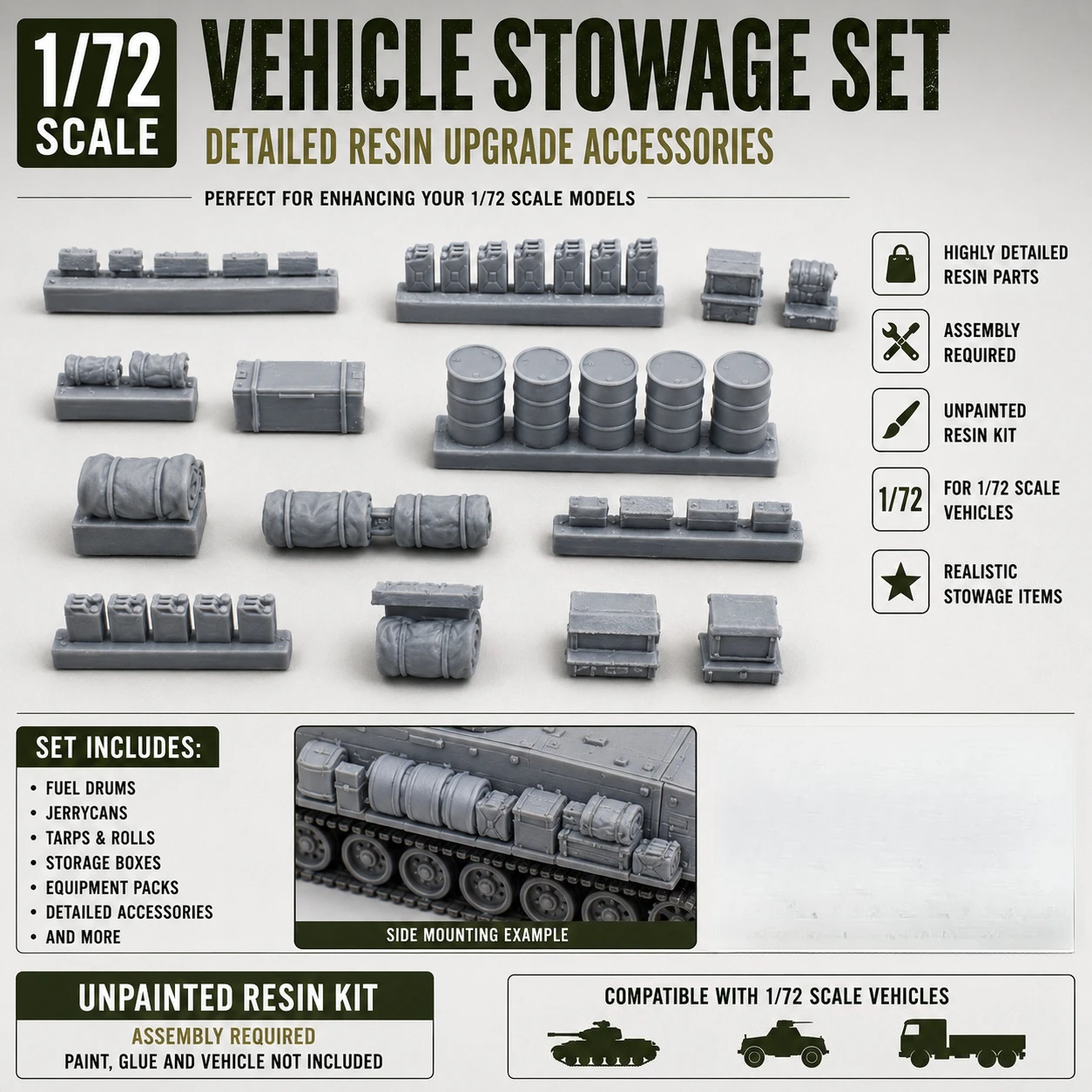 1/72 Die-casting Resin Model Assembly Kit, Vehicle Debris Supplement Package, Unpainted