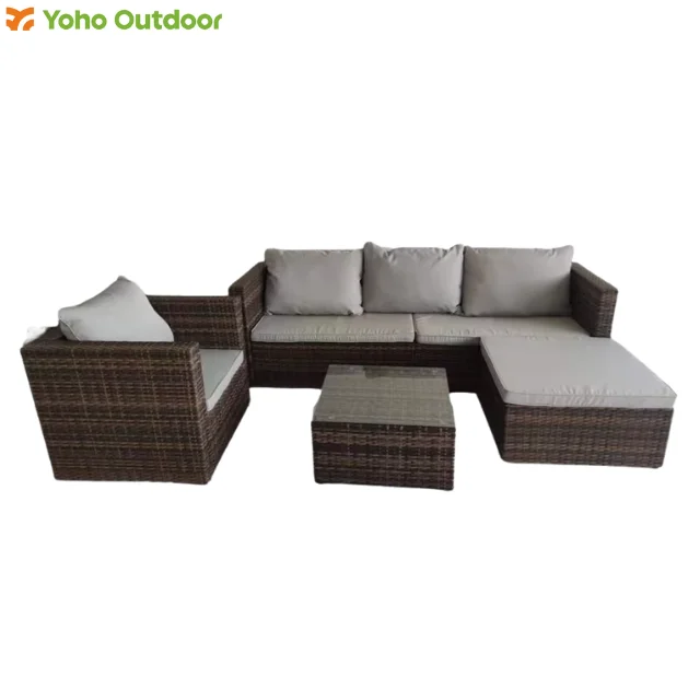 

Modern Design Garden Rattan Patio Wicker L Shape Corner Sofa Set with Single Sofa Chair Exterior Pe Rattan Outdoor Sofa
