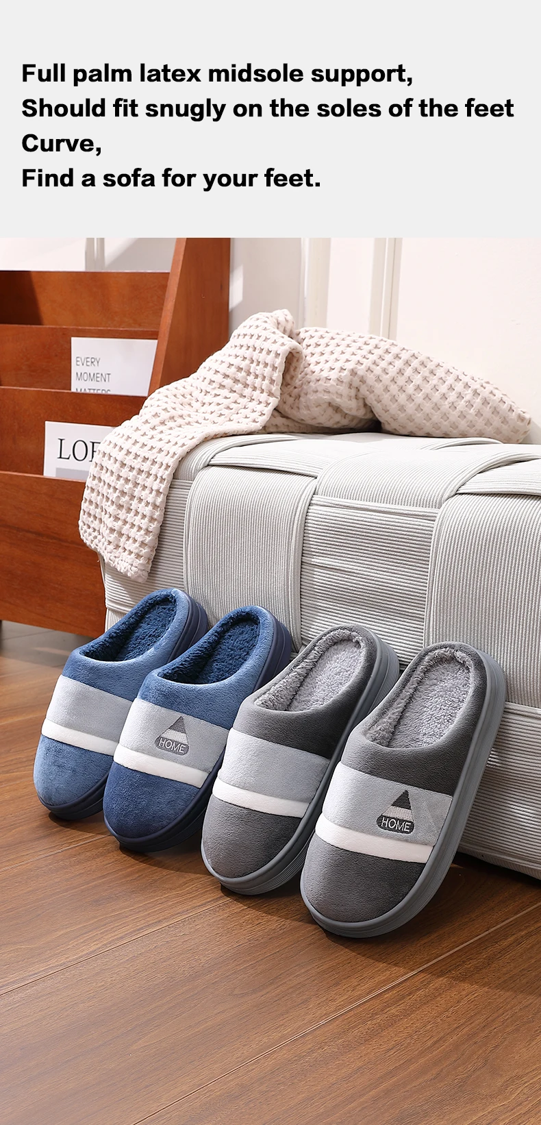 Winterwarme Herren-Hausschuhe mit niedlicher Bären-Stickerei, Plüsch-Fleece-Futter, dicke Plattform, rutschfest, für drinnen, Zuhause, Schlafzimmer. – Detail 7