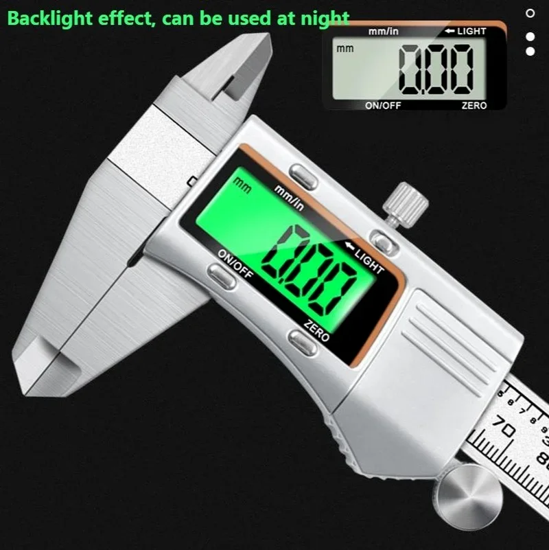 Calibrador Digital de acero inoxidable LCD de 150mm con retroiluminación, calibrador Vernier electrónico, regla micrométrica de 6 pulgadas, herramienta de medición