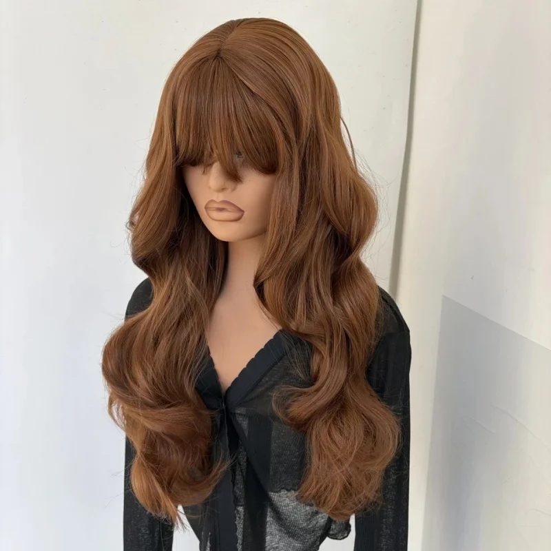 

100% Human Hair New Fashion Sexy Women's Long Natural Brown Wavy Wigs 24 In