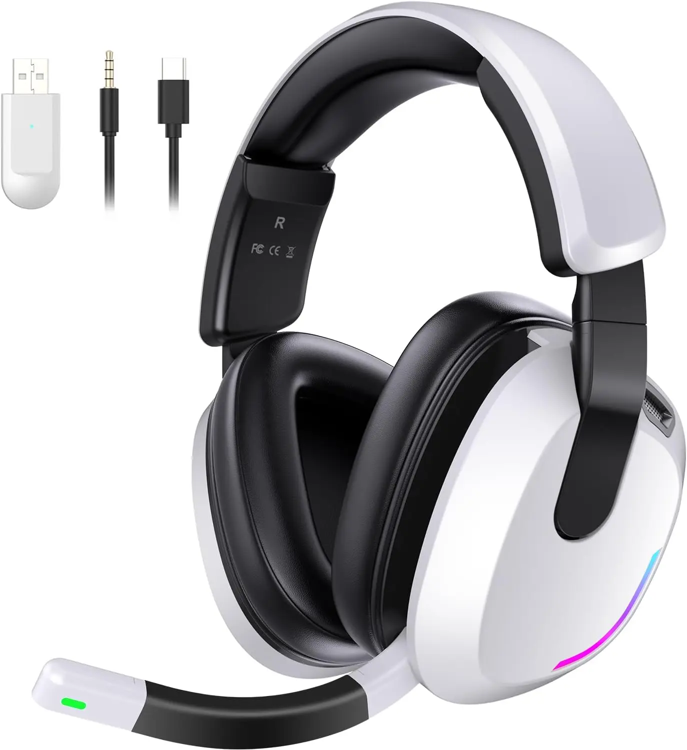 Auriculares Inalámbricos para Juegos para PS5, PS4, PC, Switch, Mac - RGB Over-Ear con Micrófono con Cancelación de Ruido, 60 Horas de Reproducción, Sonido Envolvente 7.1