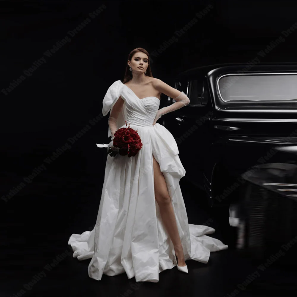 Charmante ligne a femmes robes De mariée simple épaule sans manches robes De mariée fiançailles Banquet robes De Novias personnalisé