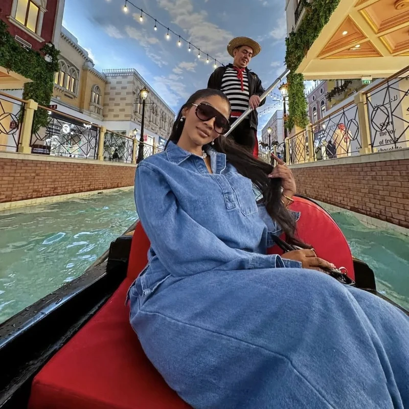 أزياء المرأة مجموعة طويلة الأكمام غسلها الدنيم قمم قمصان + بنطال ذو قصة أرجل واسعة دعوى 2025 الربيع الشارع اثنين 2 قطعة مجموعة الزي #1