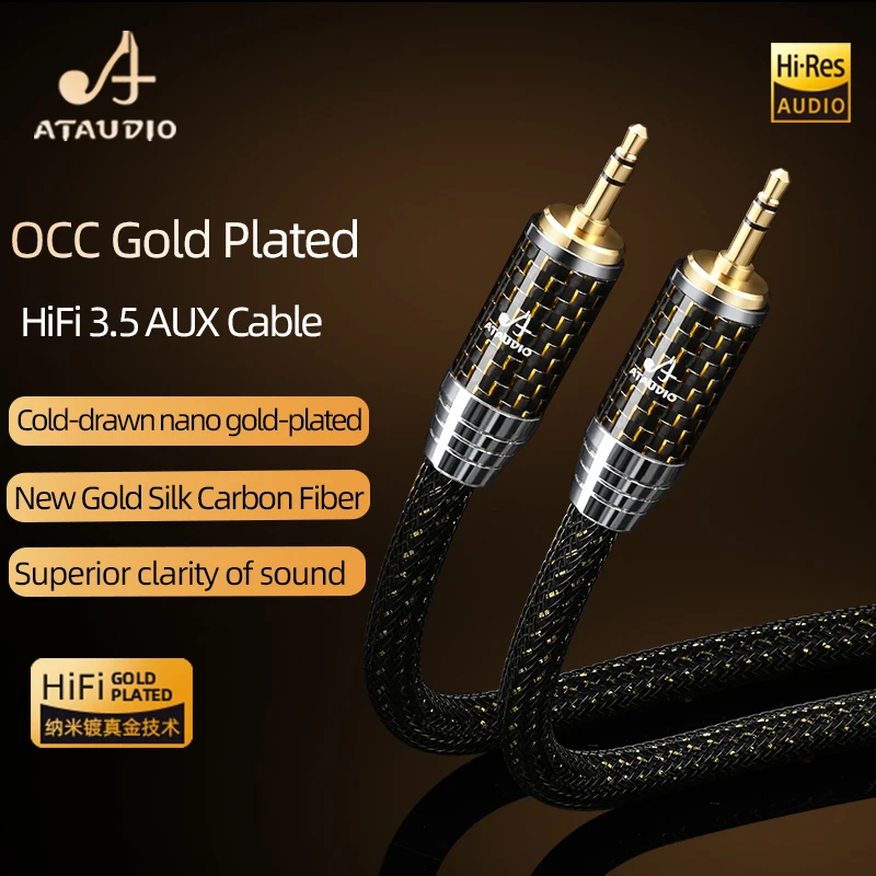 ATAUDIO HiFi 3.5mm Audio Extension Cable Hi-end OCC Gold-plated Core Stereo 3.5mm Male to Male for Phone Amplifier Audio Cable