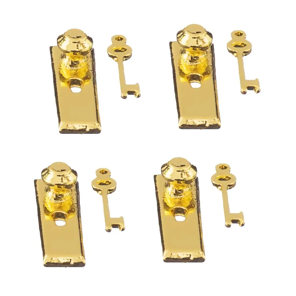 12e schaal 4 metalen deurknoppen en sleutels Set poppenhuis miniatuur handgrepen