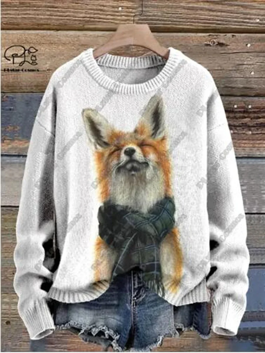 Fashion Winter Men\'s Sweater Animal Series Vintage Cute Fox Art 3D Printed Ugly Sweater Unisex Harajuku Casual Sweater Y0005