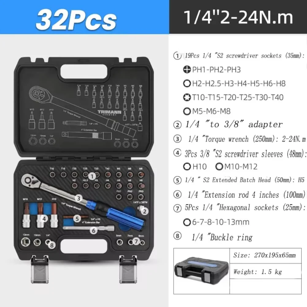 

32-Piece Torque Wrench and Triple Flare Tool Kit for Creating For Leak-Proof Brake Fuel and Transmission Cooler Line Flares