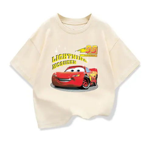 Potdemiel Summer Kids T-shirt Short Sleeve Top Cartoon Cars Pixar Lightning McQueen Printed Boys Clothes Baby Tops 2-10 Years