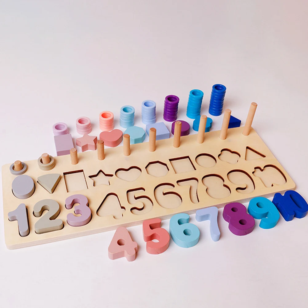 

Wooden Shape Blocks Puzzles Logical Board Toys for Toddlers Educational Learning 3 Year Old Kids Numbers Colors Matching