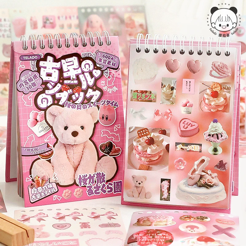 30sheets/book Y2K Retro Cute Bear Food Cut Film Sticker for Laptop Phone Camera Journal Scrapbook Kawaii Decoration Sticker Gift