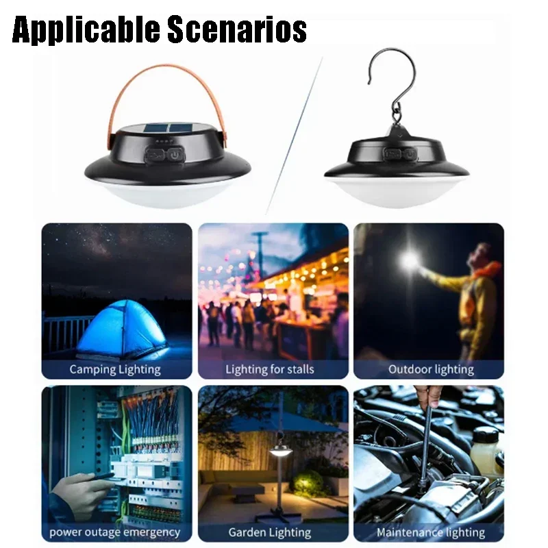 LED Camping Light Solar Powered Outdoor Portable USB Rechargeable Lamp Camping Torch Emergency Lamp for Outdoor Camping Lighting