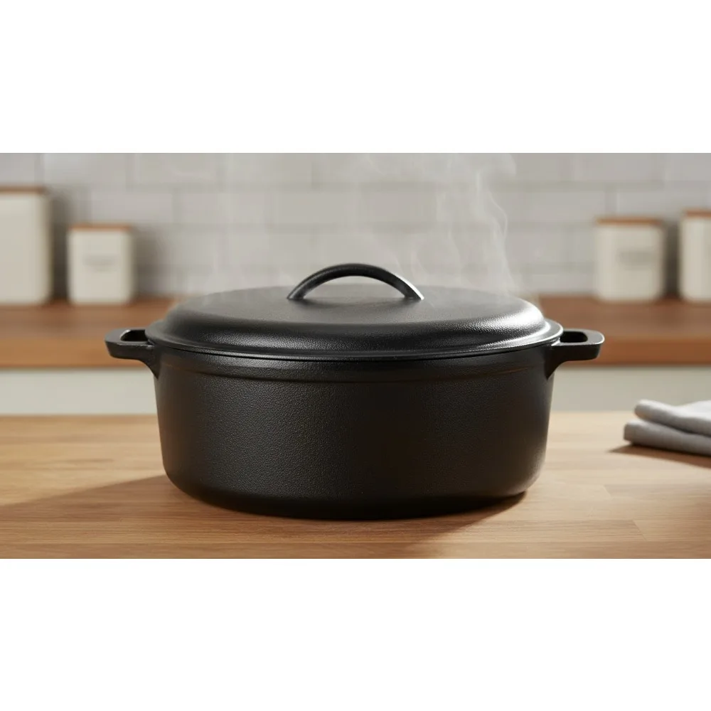 

Большая 7-литровая предварительно приправленная чугунная голландская духовка с крышкой, сверхпрочная и безопасная в духовке для семейного приготовления пищи