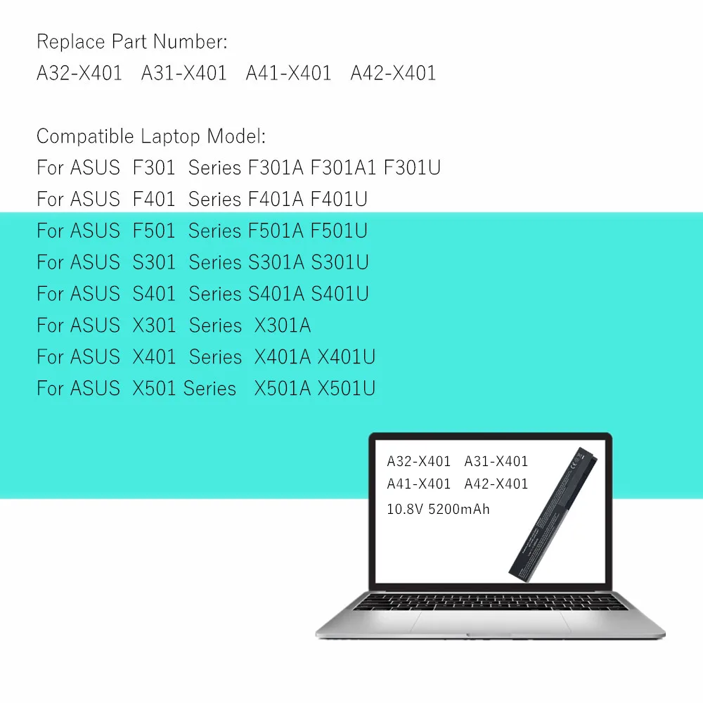 A31-X401 A32-X401 Laptop Battery For Asus F301 F301A F301U S401U F401 F401A F401U F501 F501A F501U S301 S301A S301U S401 S401A