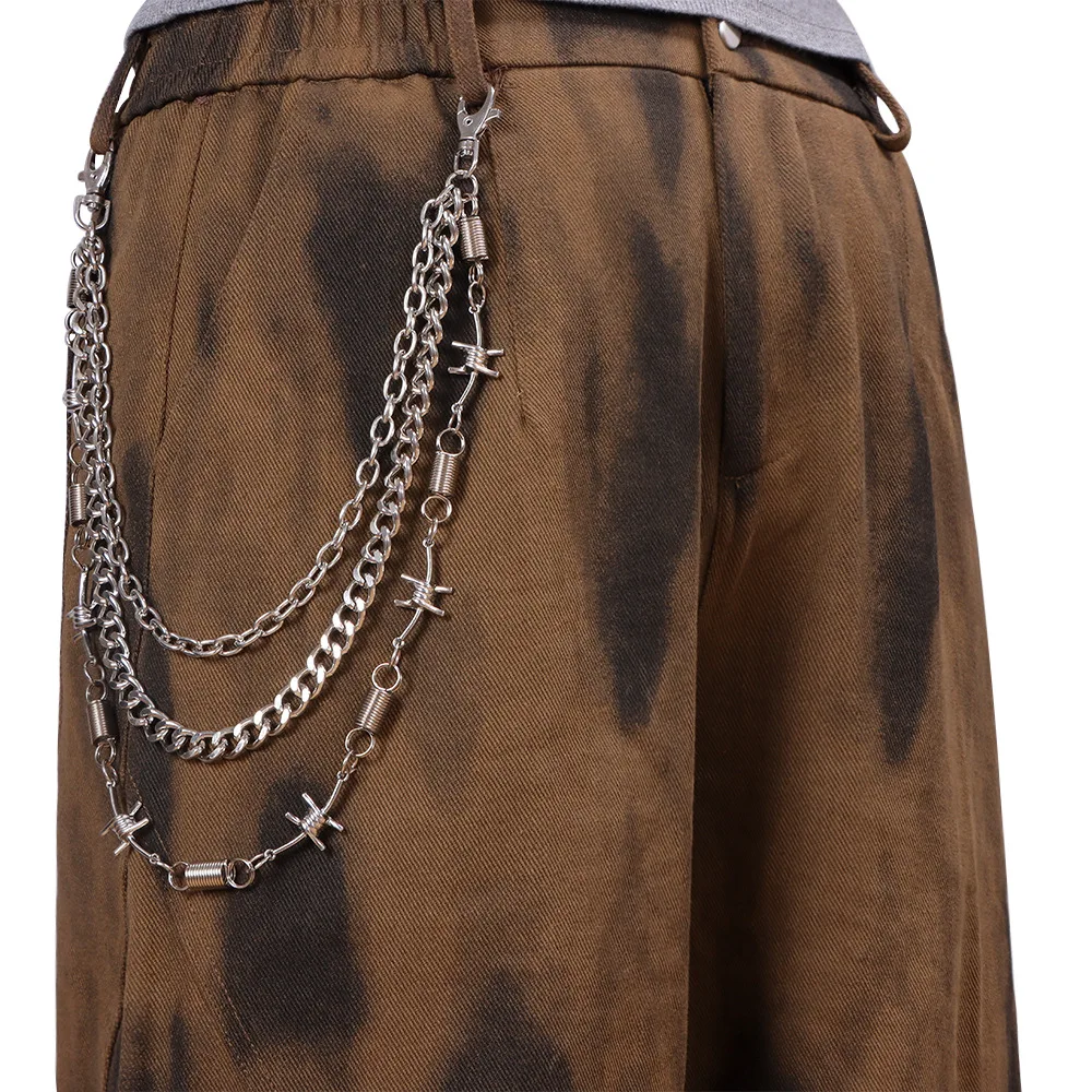 Punk Hip Hop Layered Metal Jean Pants Chain for Women waist chain Flame Spring Ring Spliced Street Trouser Fashion Accessory