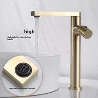Light luxury brass brushed gold Bathroom Sink Faucet Deck Mount Single Hole Single Handle Basin Mixer Tap for Hot & Cold Water