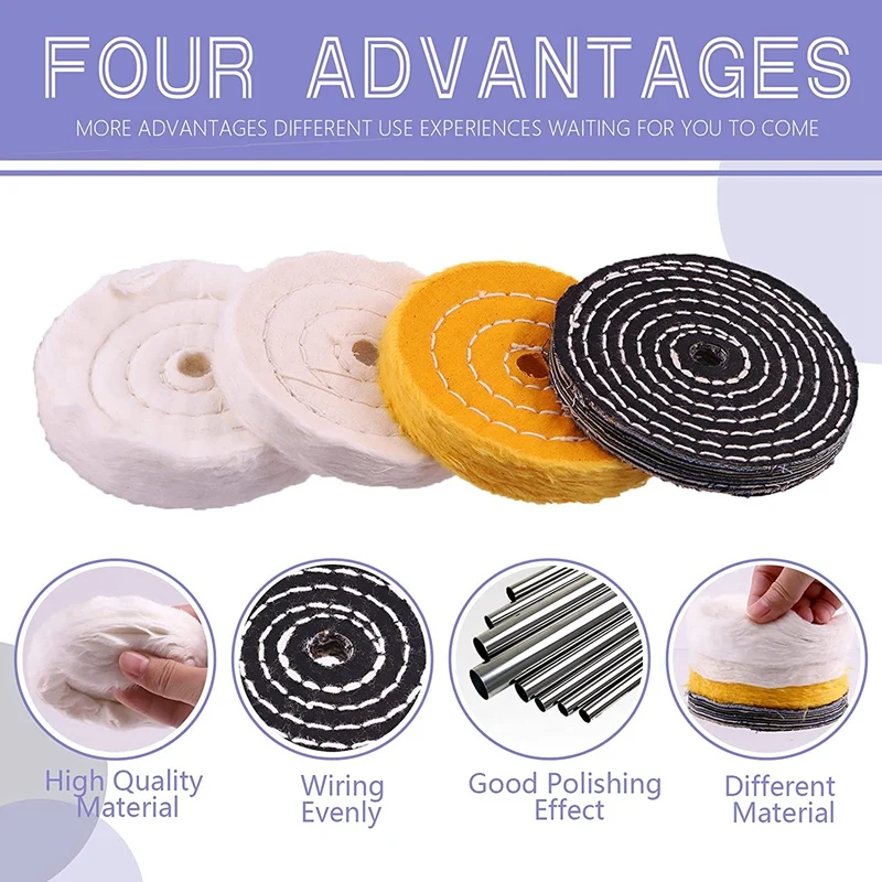 ABUL-8Pcs 4 Inch Polishing Wheels Pad Denim Wheels With 3Pcs Polishing Compounds And 1/4 Inch Drill Shank For Bench Grinder