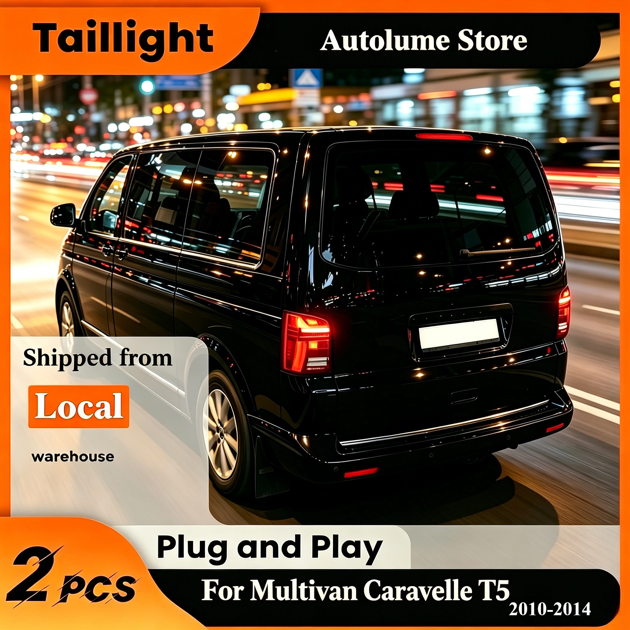 Paire de feux arrière entièrement à LED pour VW Multivan Caravelle T5 2010 à 2014, feu arrière multifonctionnel avec clignotant intégré, lentille transparente anti-décoloration, consommation d'énergie faible 12V stable, structure étanche entièrement scellée, Plug and Play