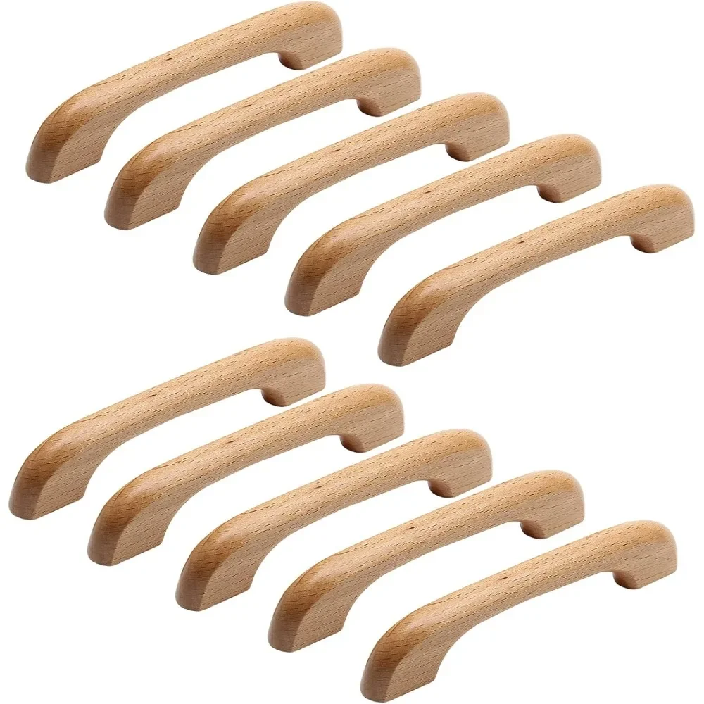 10 Pcs Natural Wood Cabinet Pulls Handles Solid Wood Handles for Kitchen Drawers 64mm/96mm/128mm/160mm/192mm Hole Spacing