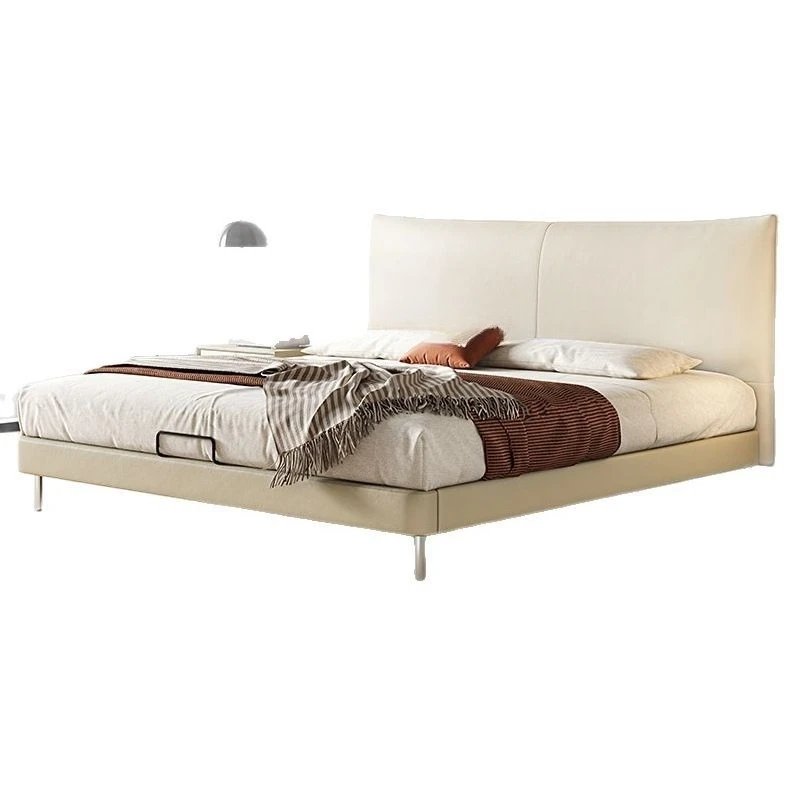

Leather bed Modern simple master bedroom double Soft bag Italian 1.5 meters ultra-thin bedside
