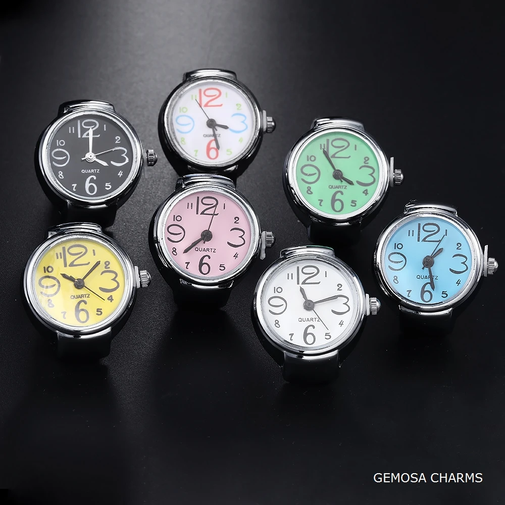 GEMOSA Trendy Finger Watch Round Stainless Steel Italian Charm Link CLassic Clock Roman Quartz Watch Ring Jewelry for Women Men