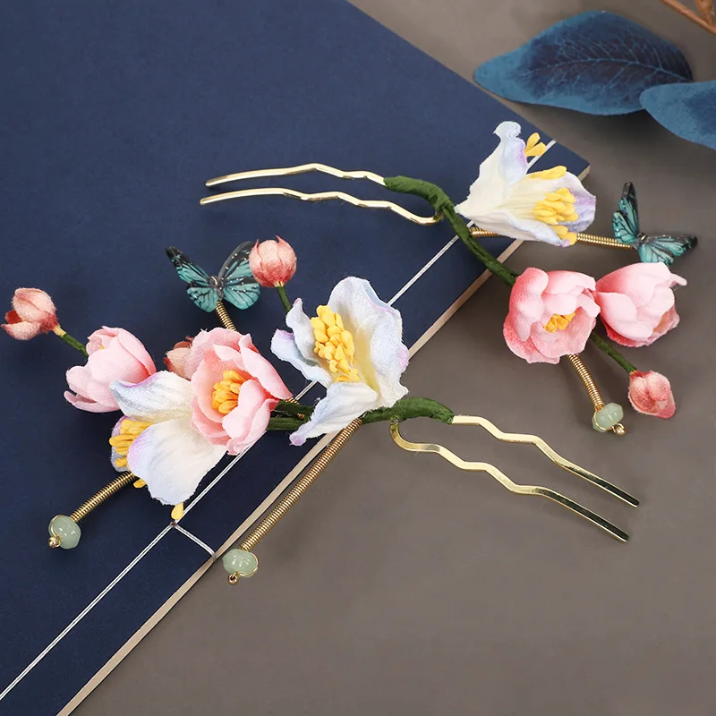 Accesorios antiguos para el cabello con cabeza de flor rosa para niños y mujeres, conjunto completo de accesorios antiguos para actuación de danza clásica