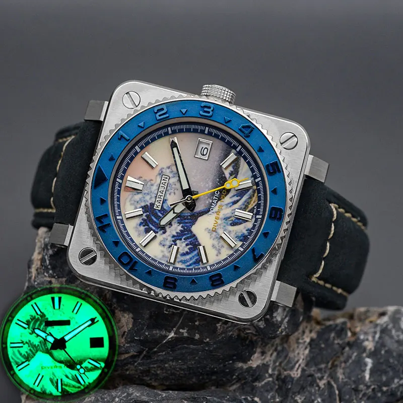 Design Ross Diving Square  Men‘s Watch With Japan NH35 NH36 Automatic Movement C3 Luminous 10ATM  Waterproof 316L Stainless