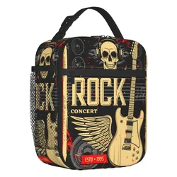 Skull Guitar Rock Festival Thermal Insulated Lunch Bag Women Heavy Metal Punk Music Portable Lunch Tote Multifunction Food Box